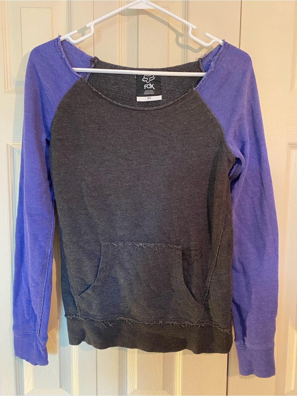 Fox Two-Tone Crewneck Sweatshirt - Charcoal & Purple Sleeves